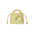 Printed Jacquard Lotus Green Drawstring Bucket Bag - SinoCultural -- LD120670-2