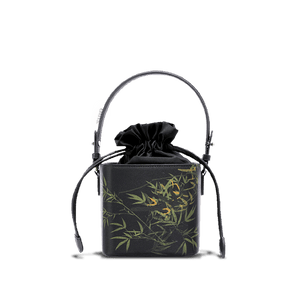 Xiangyunsha Silk Black Bamboo Print Mini Cube Bucket Bag - SinoCultural -- LD170613
