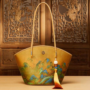 Mulberry Silk Handcrafted Bamboo Yellow Tote Bag - SinoCultural -- P220263-1