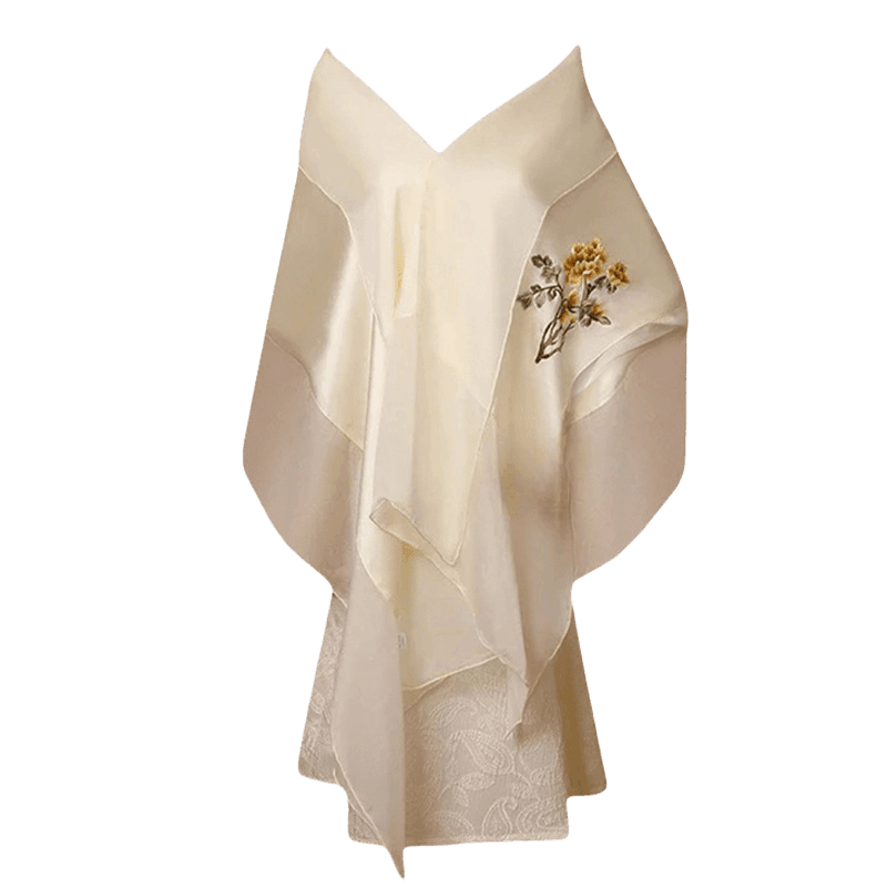 Handcrafted Su Embroidery 16 Momme Silk Scarf Shawl 190x65cm - SinoCultural -- LS062-2
