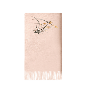 Handcrafted Embroidery Premium 100% Wool Cashmere Scarf Orchid 180x30cm - SinoCultural -- LS064