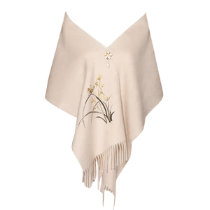 Handcrafted Embroidery Premium 100% Wool Cashmere Scarf Orchid 180x30cm - SinoCultural -- LS064