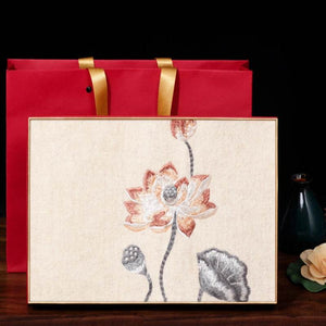 Handcrafted Embroidery Premium 100% Wool Scarf Shawl Lotus 180x30cm - SinoCultural -- LS065