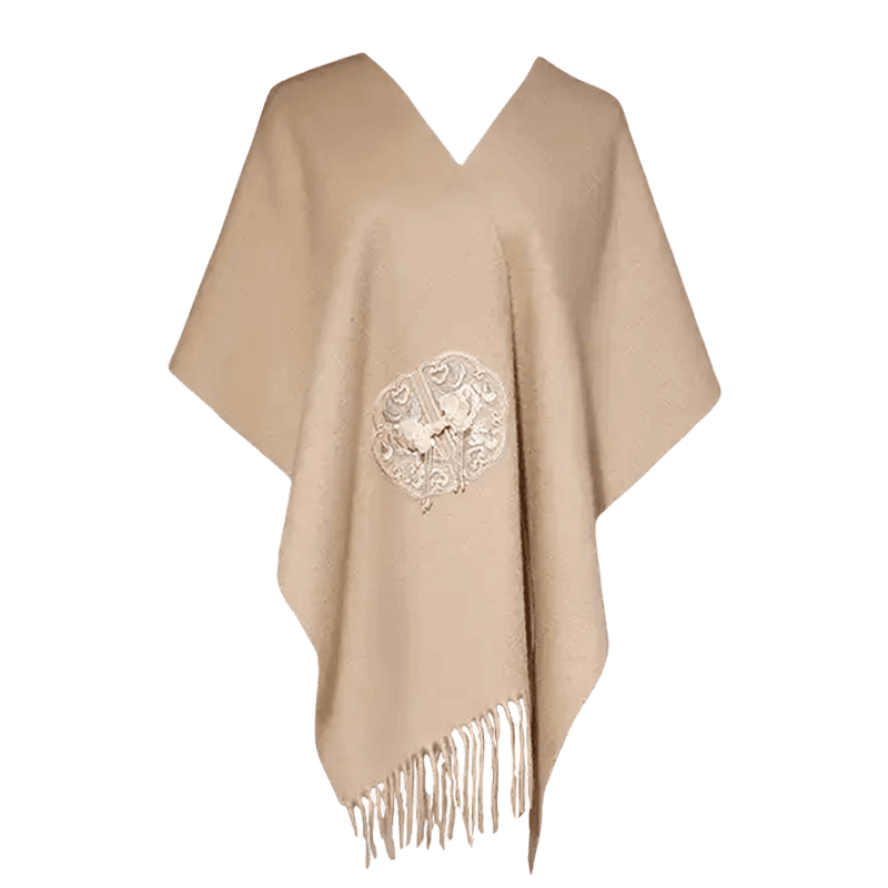 Handcrafted Embroidery Premium 100% Wool Scarf Shawl Beaded Fringe 180x30cm - SinoCultural -- LS066