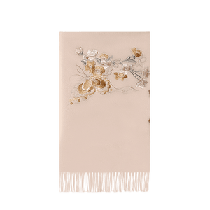 Handcrafted Su Embroidery Luxurious 100% Wool Cashmere Scarf 180x30cm - SinoCultural -- LS068