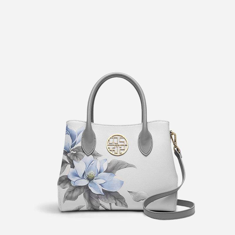Leather Gardenia Floral Women's Crossbody Handbag - SinoCultural -- P120201