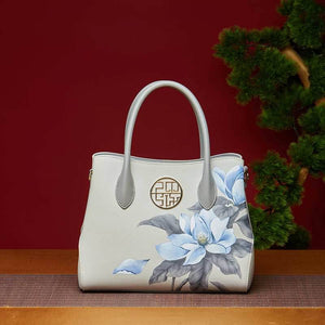 Leather Gardenia Floral Women's Crossbody Handbag - SinoCultural -- P120201