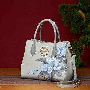 Leather Gardenia Floral Women's Crossbody Handbag - SinoCultural -- P120201