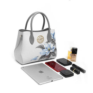 Leather Gardenia Floral Women's Crossbody Handbag - SinoCultural -- P120201