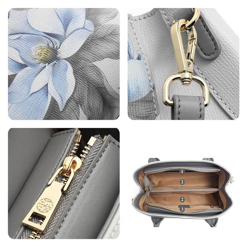 Leather Gardenia Floral Women's Crossbody Handbag - SinoCultural -- P120201