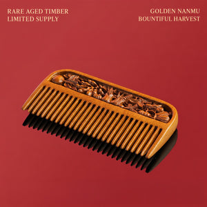 Bountiful Harvest Golden Nanmu Wooden Comb – Heritage Hand-Carved Wide-Tooth Comb