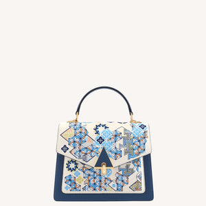 Chinoiserie Luxury Oriental Geometric Embroidered Leather Top-Handle Bag