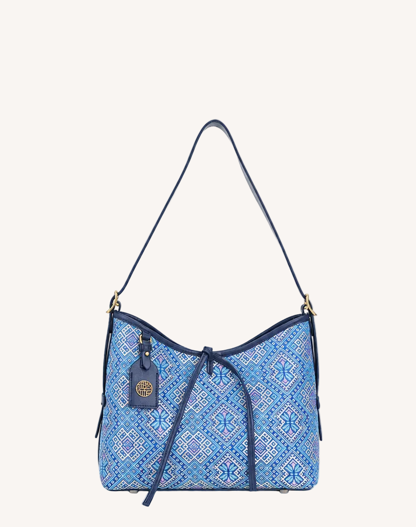 Heritage Zhuang Brocade New Chinese Style Long-Whisker Bag – Golden Blue Butterfly-brocademodern