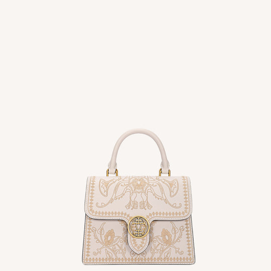 Graceful Lady Embroidered Leather Accordion Bag | Morning Glory Chinese Handbag | Brocade Modern