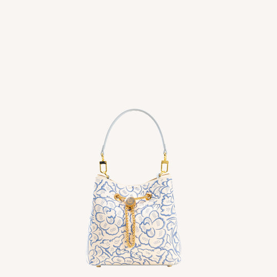 Heritage Embroidered New Chinese Style Bucket Bag – Blue & White Peony