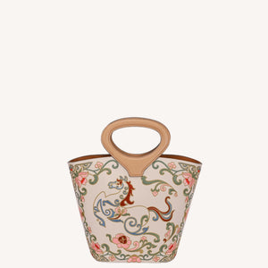 New Chinese Style Embroidered Leather Bucket Handbag - Heavenly Horse Fortune Tote Bag