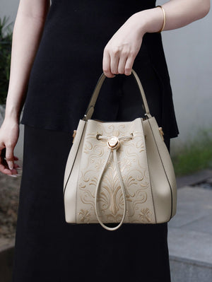 Liuli Phoenix Crown Embroidered Convertible Backpack | Chinese Style Bucket Bag | Brocade Modern