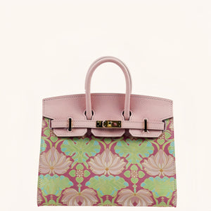 New Chinese Style Song Brocade Top-Handle Bag – Golden Floral Aroma / Layered Lotus Motif-brocademodern