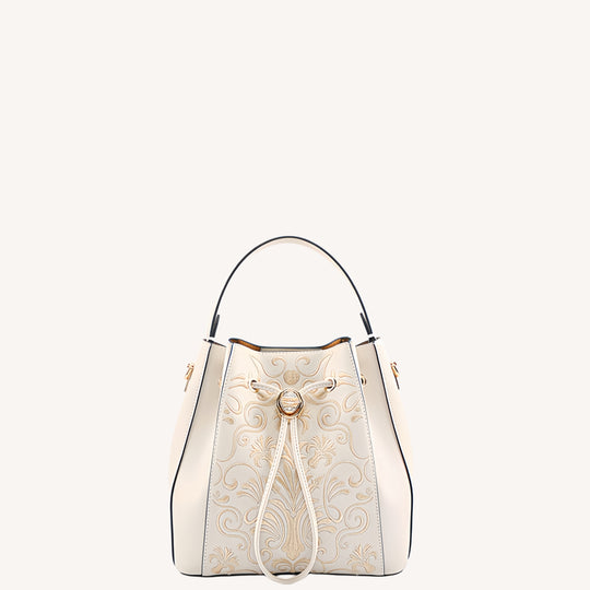 Liuli Phoenix Crown Embroidered Convertible Backpack | Chinese Style Bucket Bag | Brocade Modern