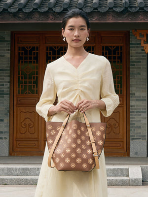 Baoxiang Blossom Embroidered Leather Bucket Bag | Chinese Style Large Tote | Brocade Modern