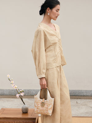 Dunhuang Arabesque Embroidered Basket Bag | Chinese Style Leather Tote