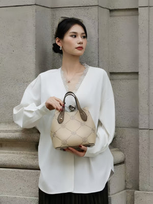Eternal Garden Gold-Thread Embroidered Cowhide Tote Bag
