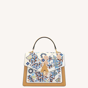 Chinoiserie Luxury Oriental Geometric Embroidered Leather Top-Handle Bag