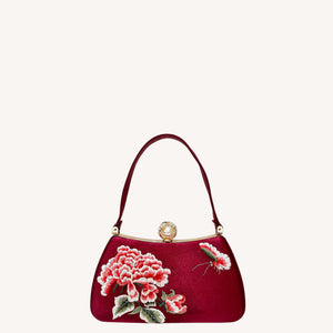 New Chinese Style Peony Embroidered Qipao Clutch Bag – Vintage Wedding Evening Handbag with Crystal Pearl Clasp-brocademodern