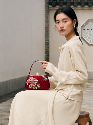 New Chinese Style Peony Embroidered Qipao Clutch Bag – Vintage Wedding Evening Handbag with Crystal Pearl Clasp-brocademodern