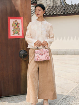 Luxury New Chinese Style Embroidered Leather Handbag – Koi & Gourd Motifs