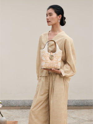 Dunhuang Arabesque Embroidered Basket Bag | Chinese Style Leather Tote