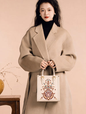 Embroidered Vintage Tote Bag with Treasure Bowl Motif | Brocade Modern