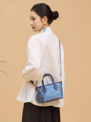 Heritage Zhuang Brocade New Chinese Style Tote Bag – Golden Blue Butterfly-brocademodern
