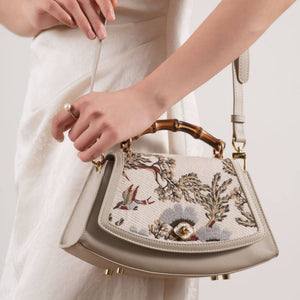 Embroidered Bamboo Handle Handbag | Chinese-Style Magpie Bag | Brocade Modern