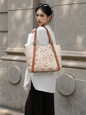Luxury New Chinese Style Geometric Fortune Embroidered Cowhide Tote Bag