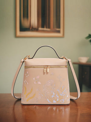 Butterfly Embroidered Leather Backpack – New Chinese Style Convertible Shoulder Bag for Women-brocademodern