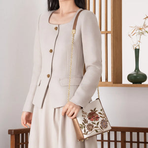 Heritage Embroidered New Chinese Style Ear Bag – Champagne Gold Floral Crossbody-brocademdoern
