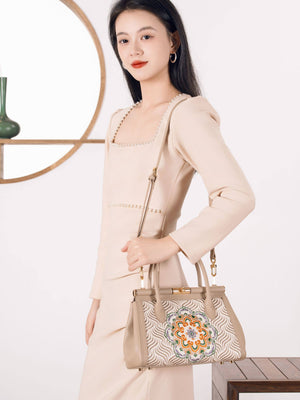 Luxury Embroidered New Chinese Style Tote Bag – Blooming Medallion & Flowing Water