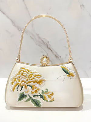 New Chinese Style Peony Embroidered Qipao Clutch Bag – Vintage Wedding Evening Handbag with Crystal Pearl Clasp-brocademodern