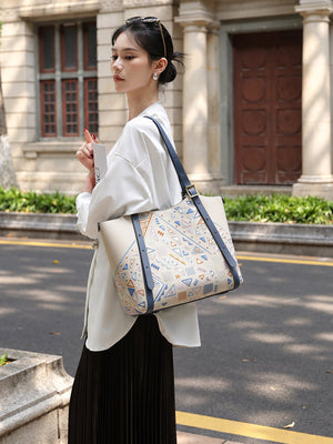 Luxury New Chinese Style Geometric Fortune Embroidered Cowhide Tote Bag