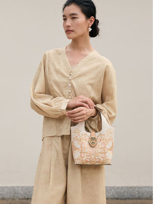 Dunhuang Arabesque Embroidered Basket Bag | Chinese Style Leather Tote