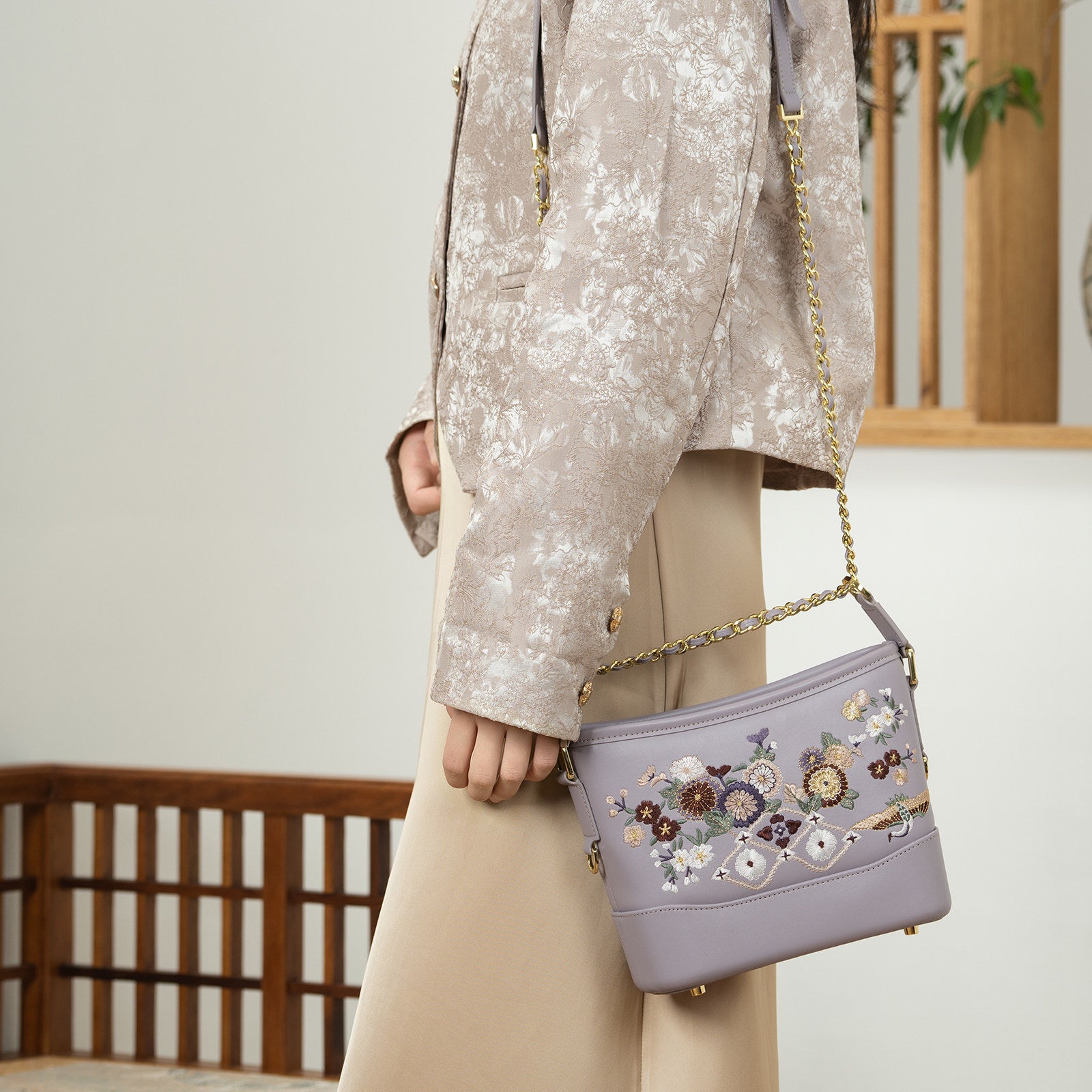 Heritage Embroidered New Chinese Style Wanderer Bag – Pearl White / Lavender-brocademodern