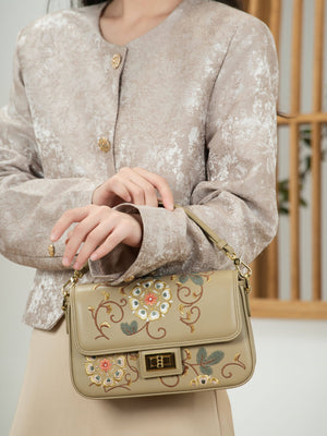 Baoxiang Flower Embroidered Top-Handle Bag | Brocade Modern