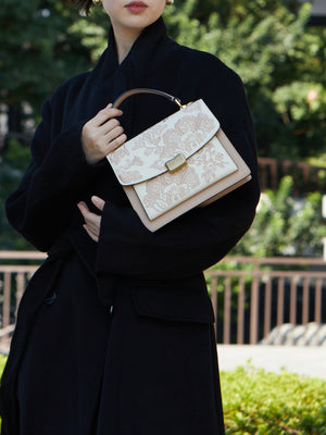 Begonia Embroidered Accordion Bag | New Chinese Style Leather Handbag | Brocade Modern