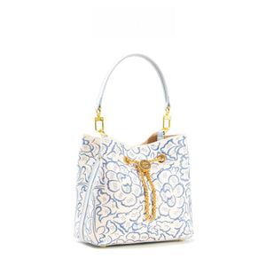 Heritage Embroidered New Chinese Style Bucket Bag – Blue & White Peony