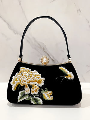 New Chinese Style Peony Embroidered Qipao Clutch Bag – Vintage Wedding Evening Handbag with Crystal Pearl Clasp-brocademodern