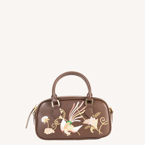 Gu (古) Phoenix Embroidered Bowling Bag Chinese-Inspired Handbag (BlackBrown) Brocade Modern