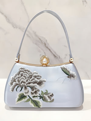 New Chinese Style Peony Embroidered Qipao Clutch Bag – Vintage Wedding Evening Handbag with Crystal Pearl Clasp-brocademodern