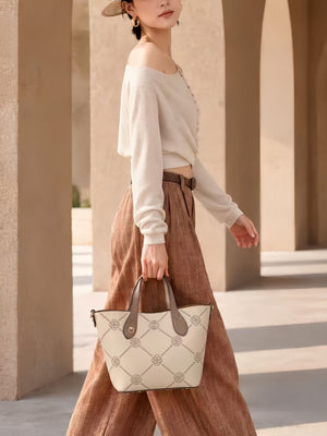 Eternal Garden Gold-Thread Embroidered Cowhide Tote Bag