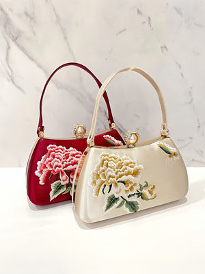 New Chinese Style Peony Embroidered Qipao Clutch Bag – Vintage Wedding Evening Handbag with Crystal Pearl Clasp-brocademodern